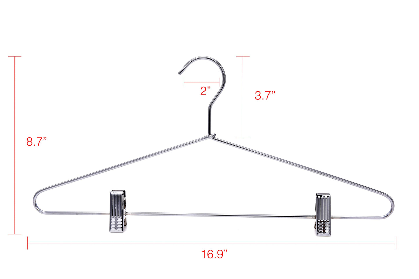 M052-10  - Heavy Duty Metal Skirt Hanger with Clips - 100 Hangers