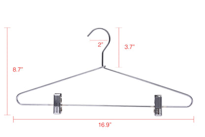 M052-10  - Heavy Duty Metal Skirt Hanger with Clips - 100 Hangers