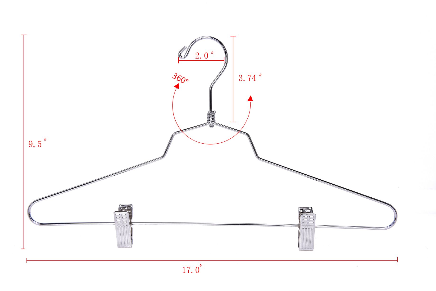 M055-10 - Metal Hanger 16" with Clips Swivel Hook 100 pcs.