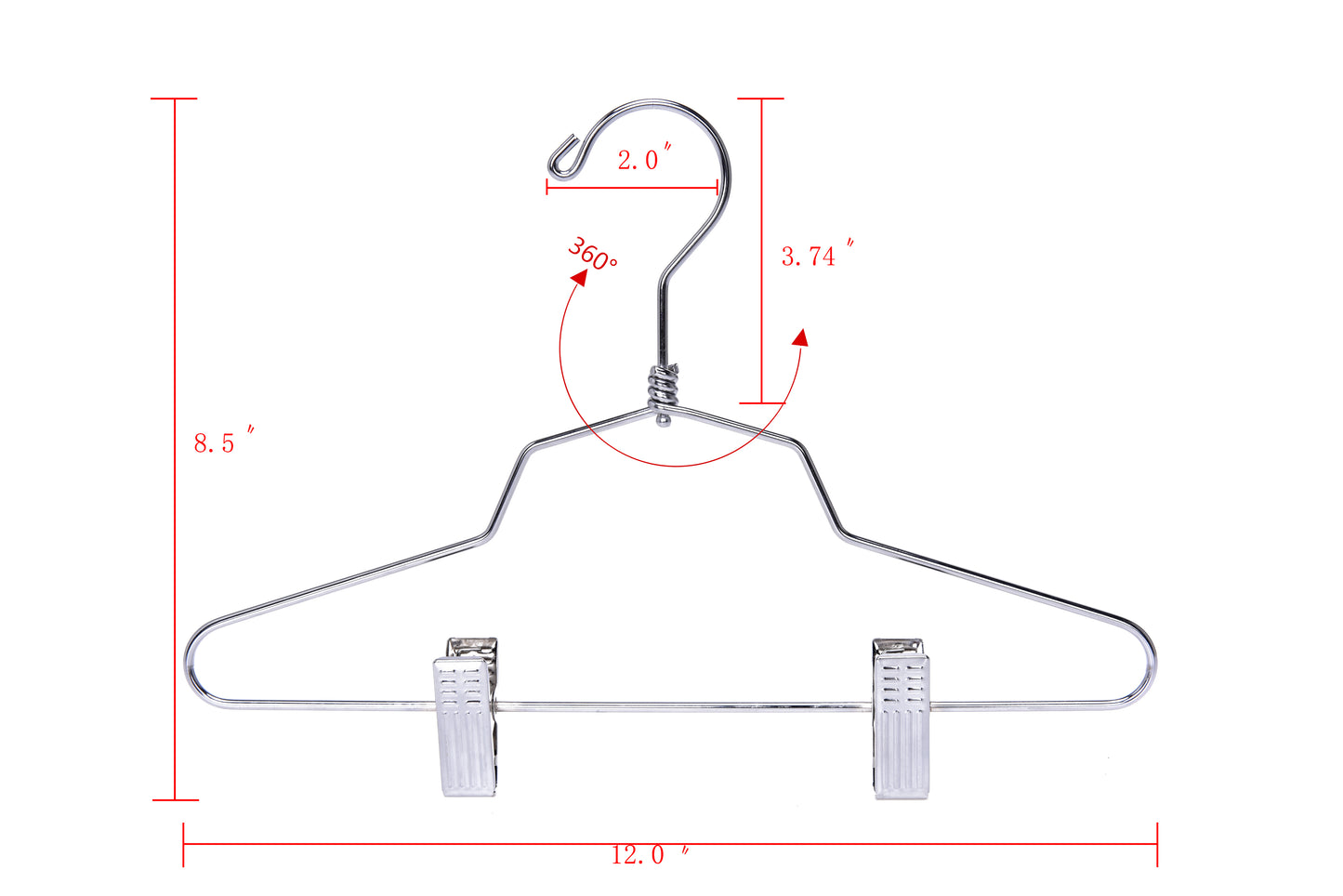 M057 - 12" Metal Hanger with Clips Swivel Hook Kids - 60 Pcs