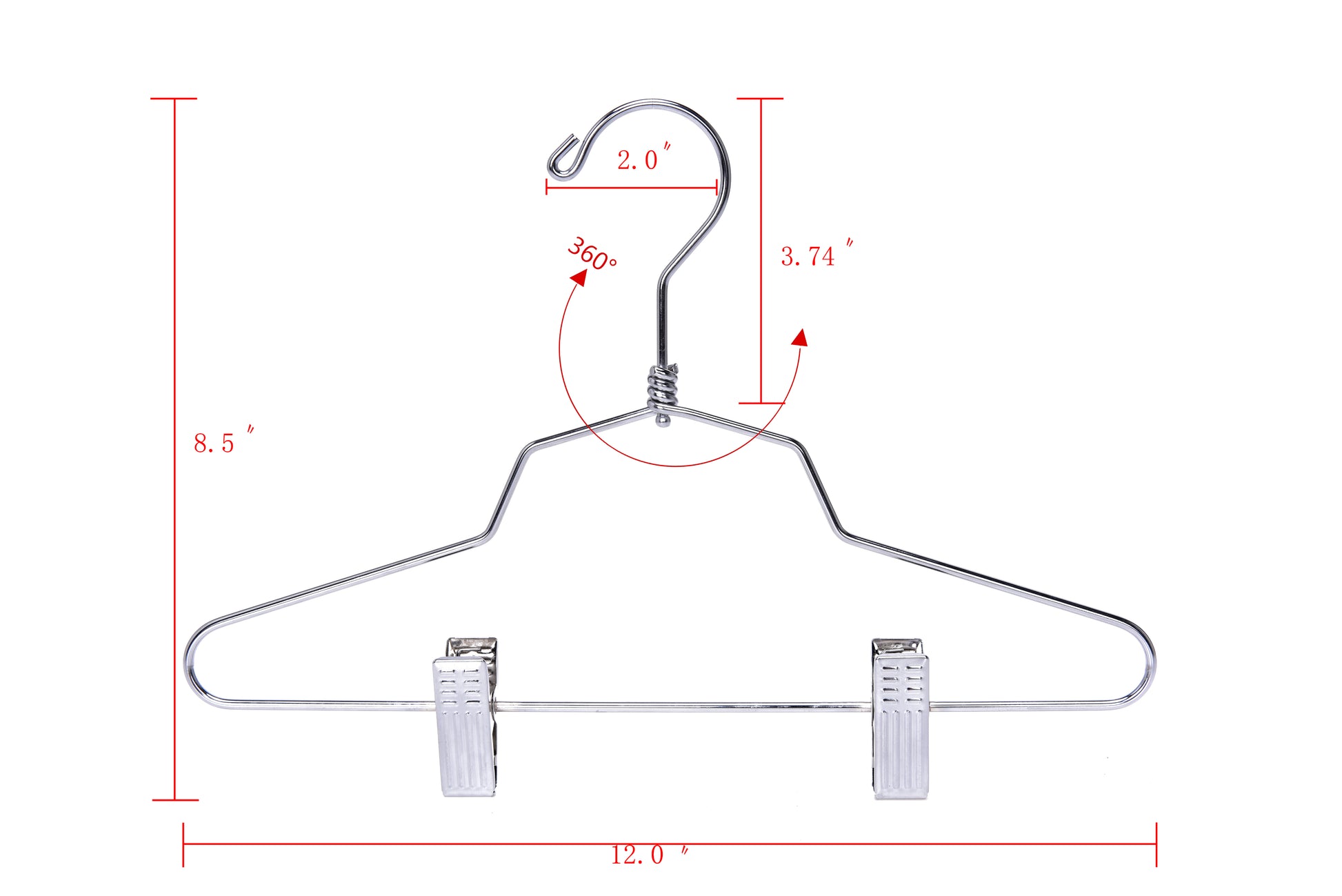 M057 - 12" Metal Hanger with Clips Swivel Hook Kids - 60 Pcs