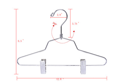M057 - 12" Metal Hanger with Clips Swivel Hook Kids - 60 Pcs