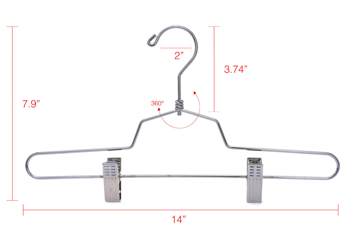 M058-10 - Heavy Duty Metal Hanger + Clips Swivel Hook - 100 Pcs