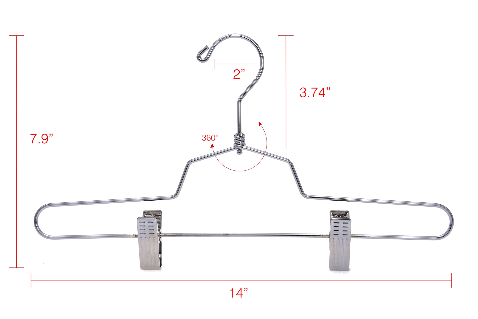 M058-10 - Heavy Duty Metal Hanger + Clips Swivel Hook - 100 Pcs