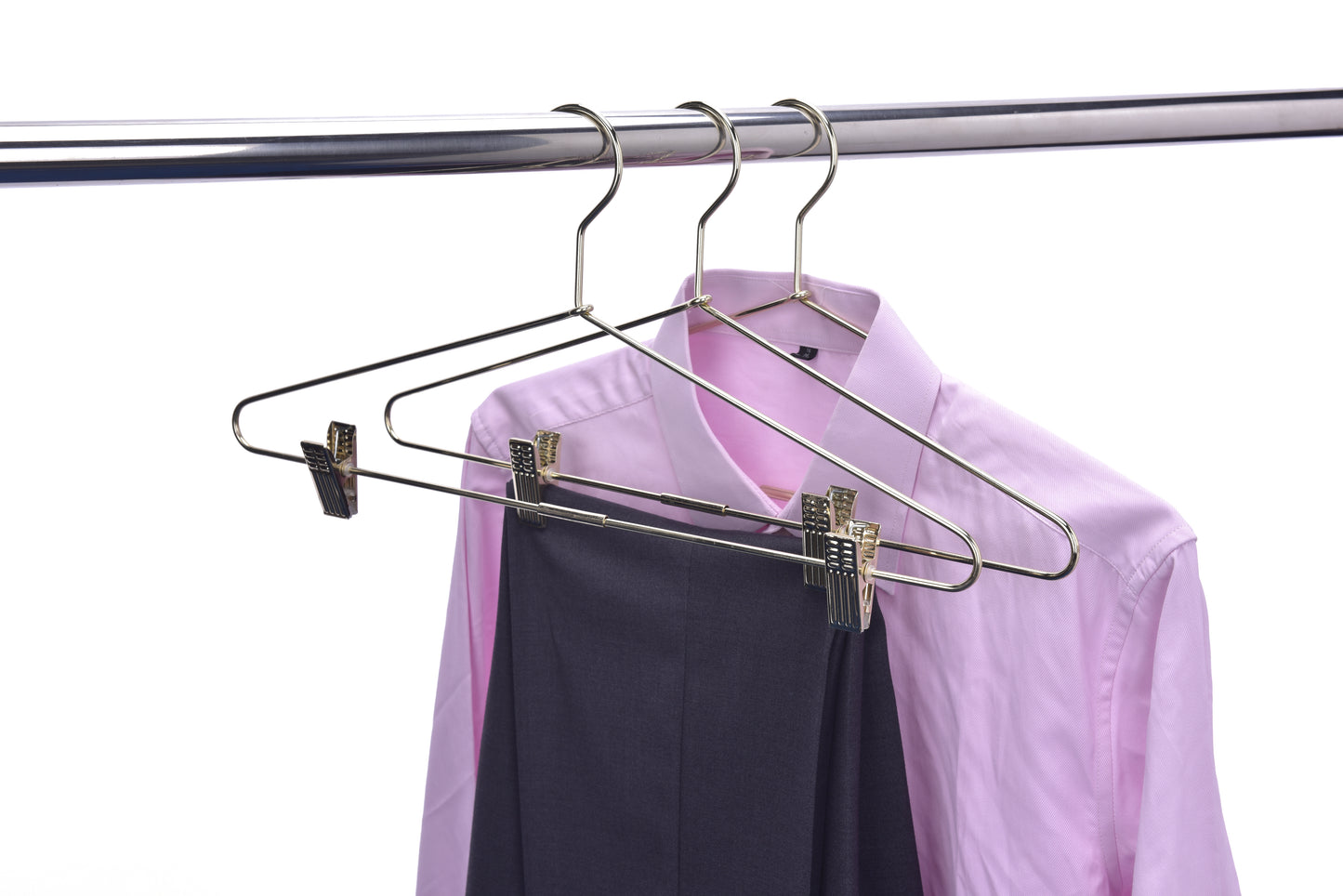 M070 - Gold Metal 17" Heavy Duty Skirt Hanger - 100 Hangers