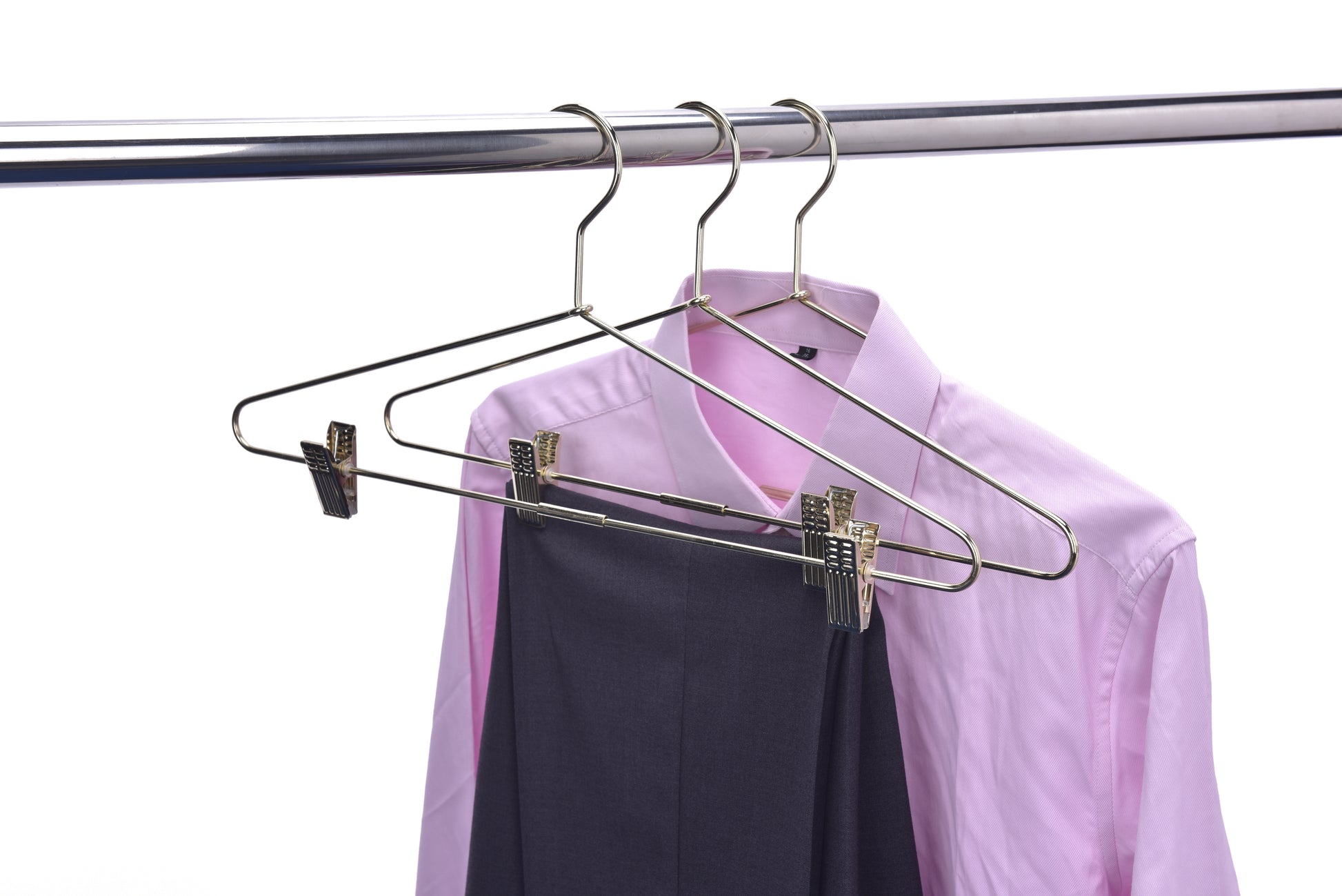 M070 - Gold Metal 17" Heavy Duty Skirt Hanger - 100 Hangers