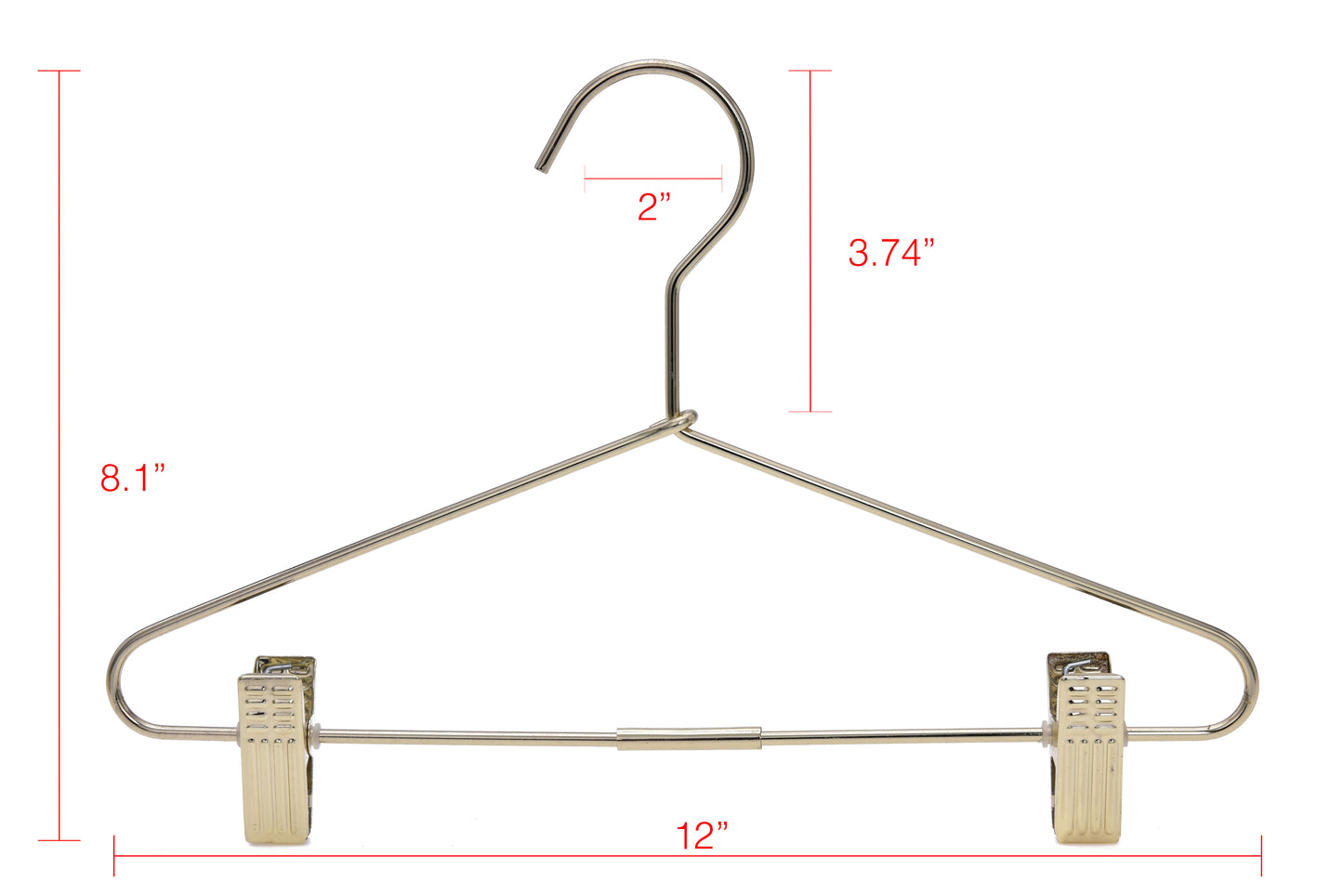 M072 - Gold Metal 12" Heavy Duty Kids Skirt Hanger - 100 Hangers