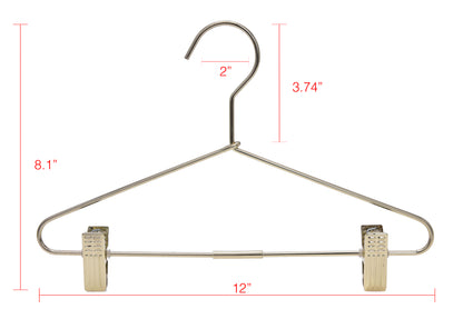 M072 - Gold Metal 12" Heavy Duty Kids Skirt Hanger - 100 Hangers