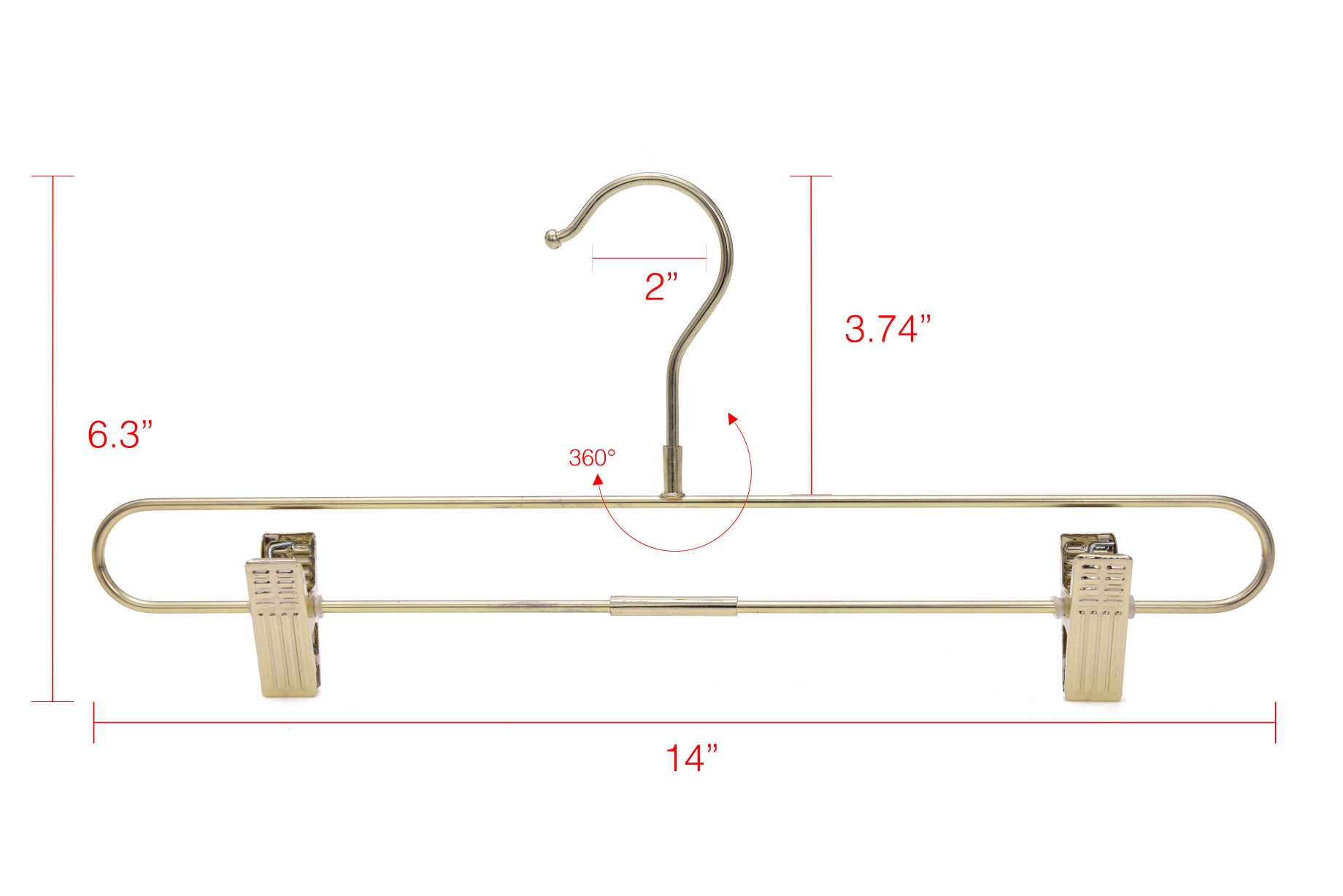 M073 - Gold Straight Hangers Heavy Duty with Clips - 100 Pcs