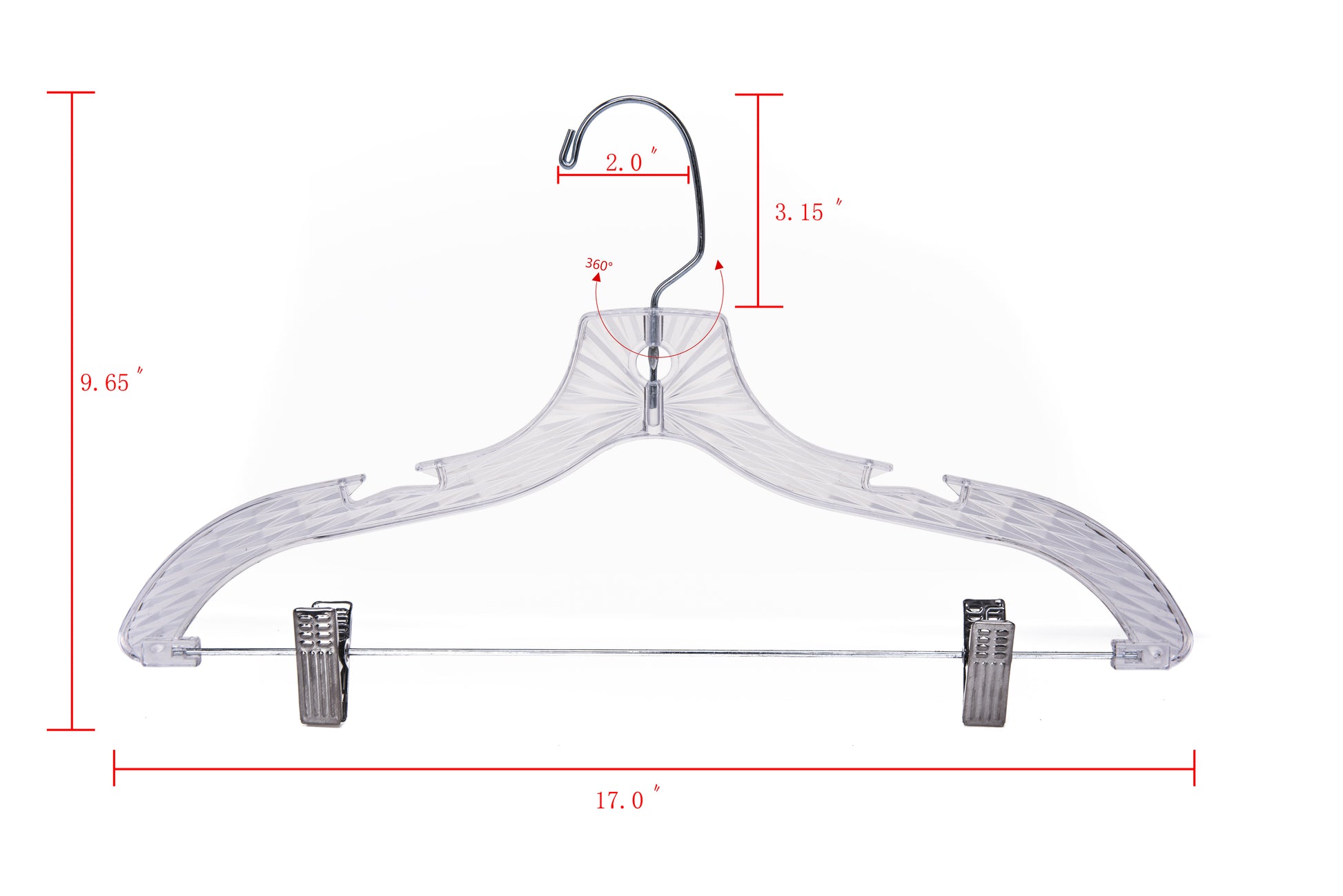 P021 - Crystal Plastic Skirt Hanger with Clips - 100 pcs (Retail Packed)