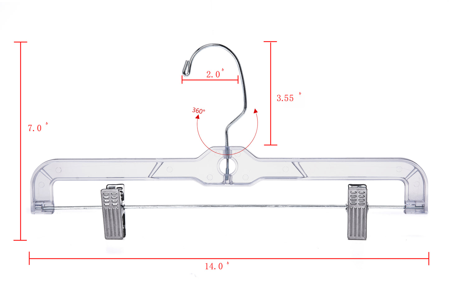 P022 - Crystal Plastic Skirt Hanger with Clips - 100 pcs (Retail Packed)
