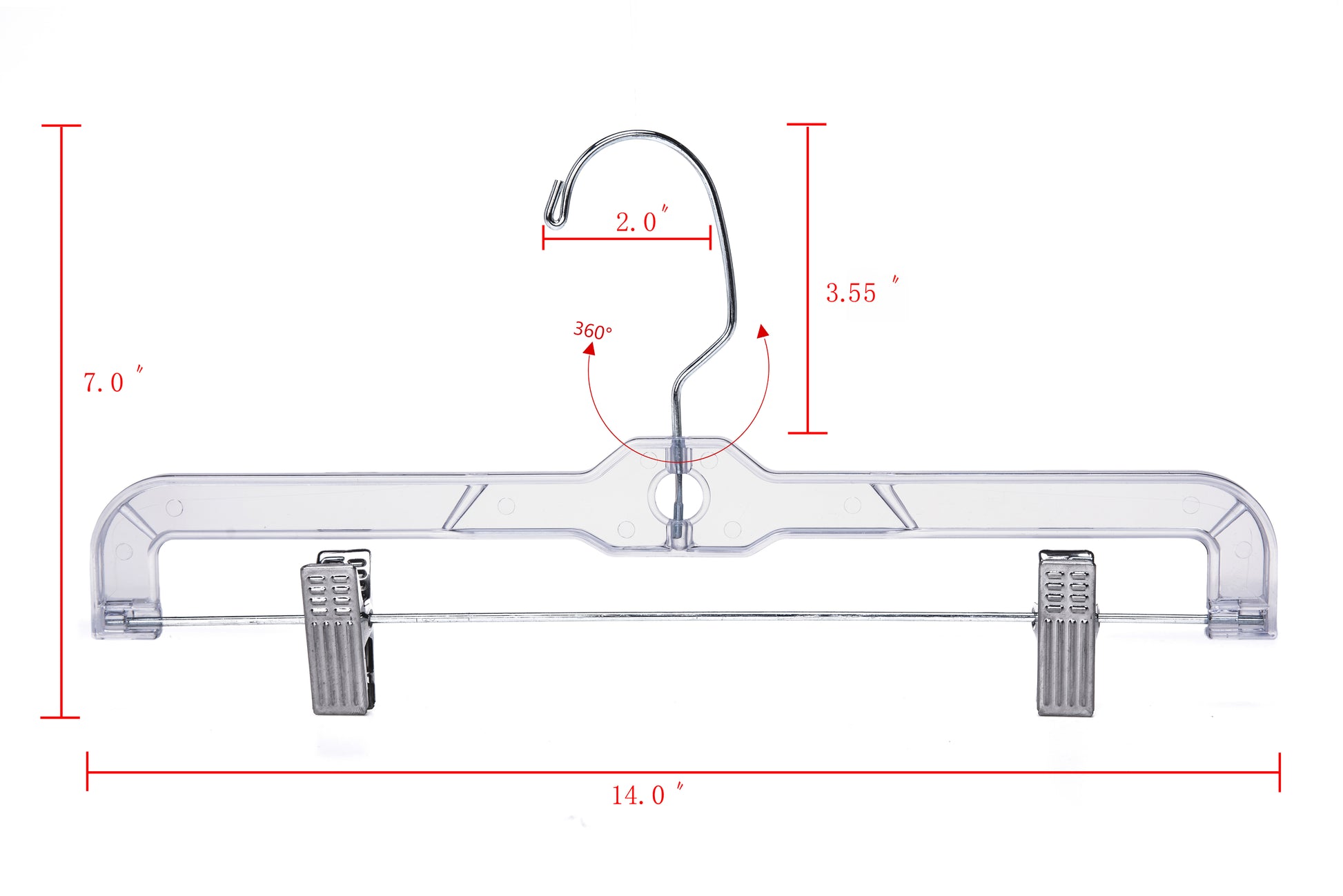 P022 - Crystal Plastic Skirt Hanger with Clips - 100 pcs (Retail Packed)
