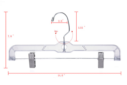 P022 - Crystal Plastic Skirt Hanger with Clips - 100 pcs (Retail Packed)