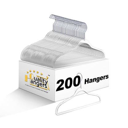 P350 - 13.7" Kids Petite Size Plastic Hanger Swivel Hook, Chrome Hook, Clear, 200 Hangers (Retail packed)