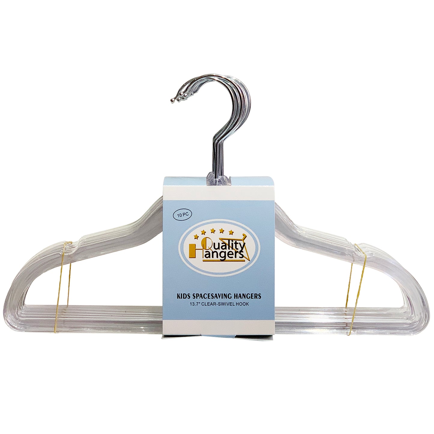P350 - 13.7" Kids Petite Size Plastic Hanger Swivel Hook, Chrome Hook, Clear, 200 Hangers (Retail packed)