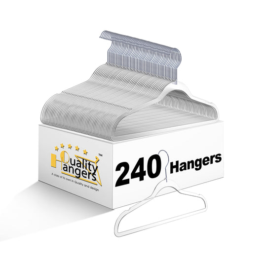 P350 - 13.7" Kids Petite Size Plastic Hanger Swivel Hook, Chrome Hook, Clear, 240 Hangers