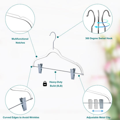 P355 13.7" Kids Plastic Skirt Hangers Slim Heavy Duty - Clear - 100 Hangers (Retail packed)