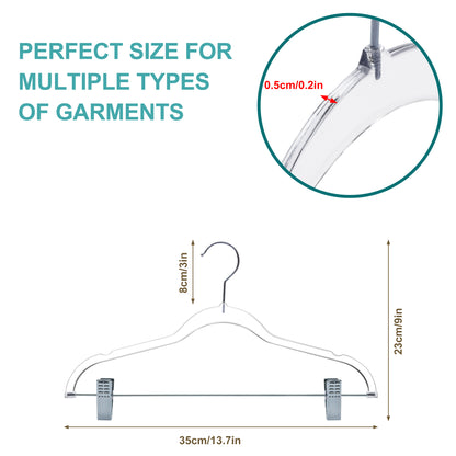 P355 13.7" Kids Plastic Skirt Hangers Slim Heavy Duty - Clear - 100 Hangers (Retail packed)