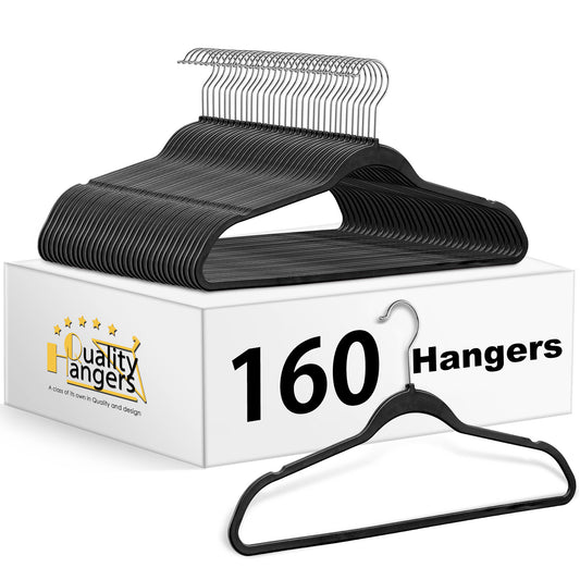 PL010 - Plastic Shirt Hangers Slim Heavy Duty - Black - 160