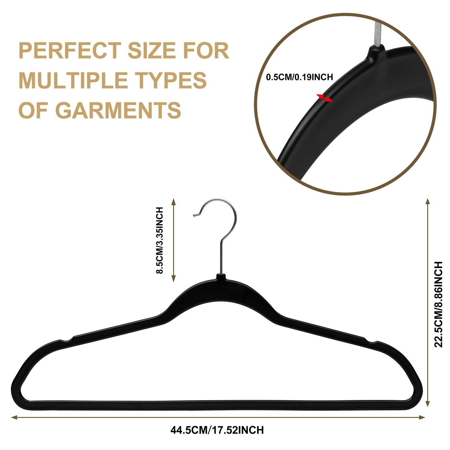 PL010 - Plastic Shirt Hangers Slim Heavy Duty - Black - 160
