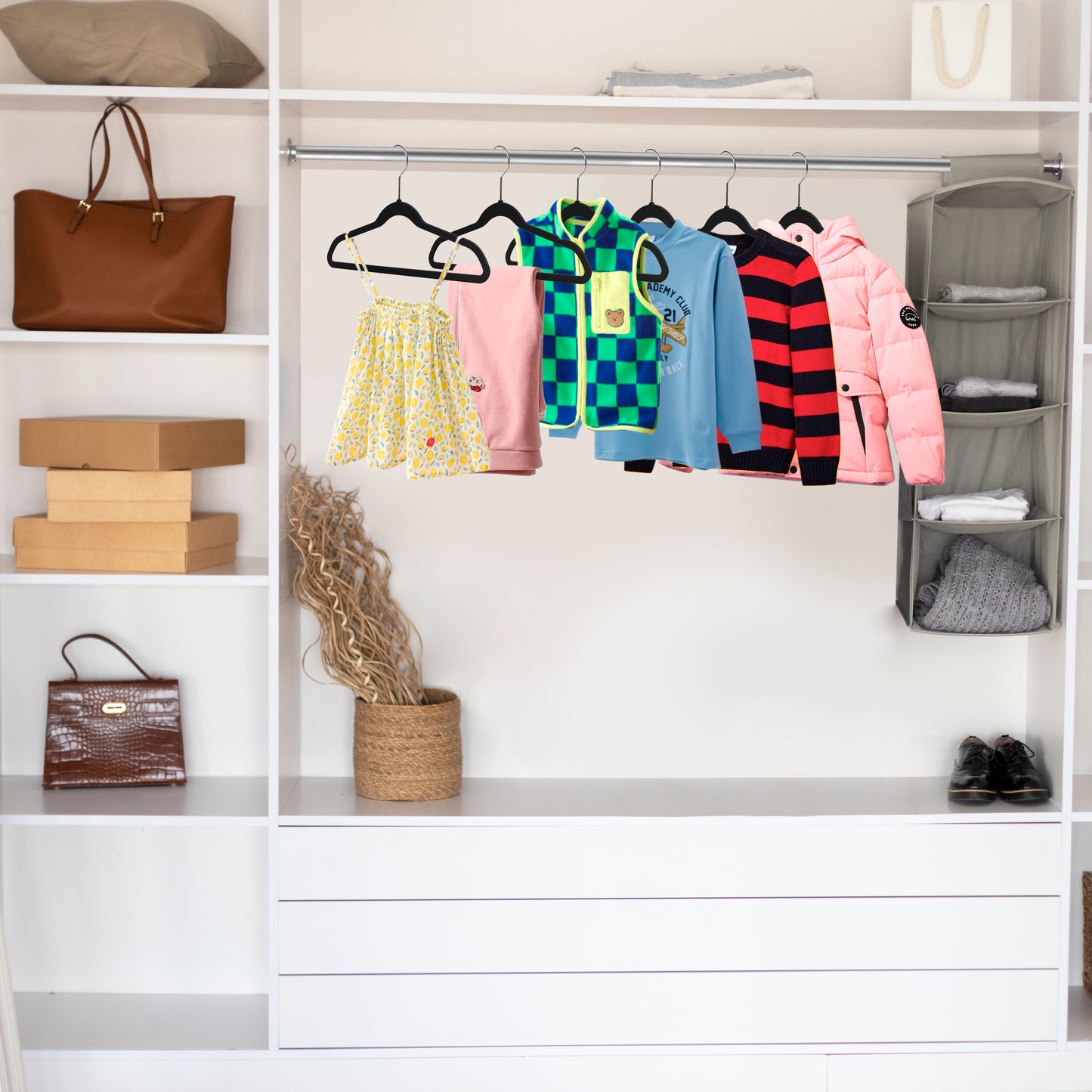 PL031 - Kids Plastic Hanger Swivel Hook, Chrome Hook, Black