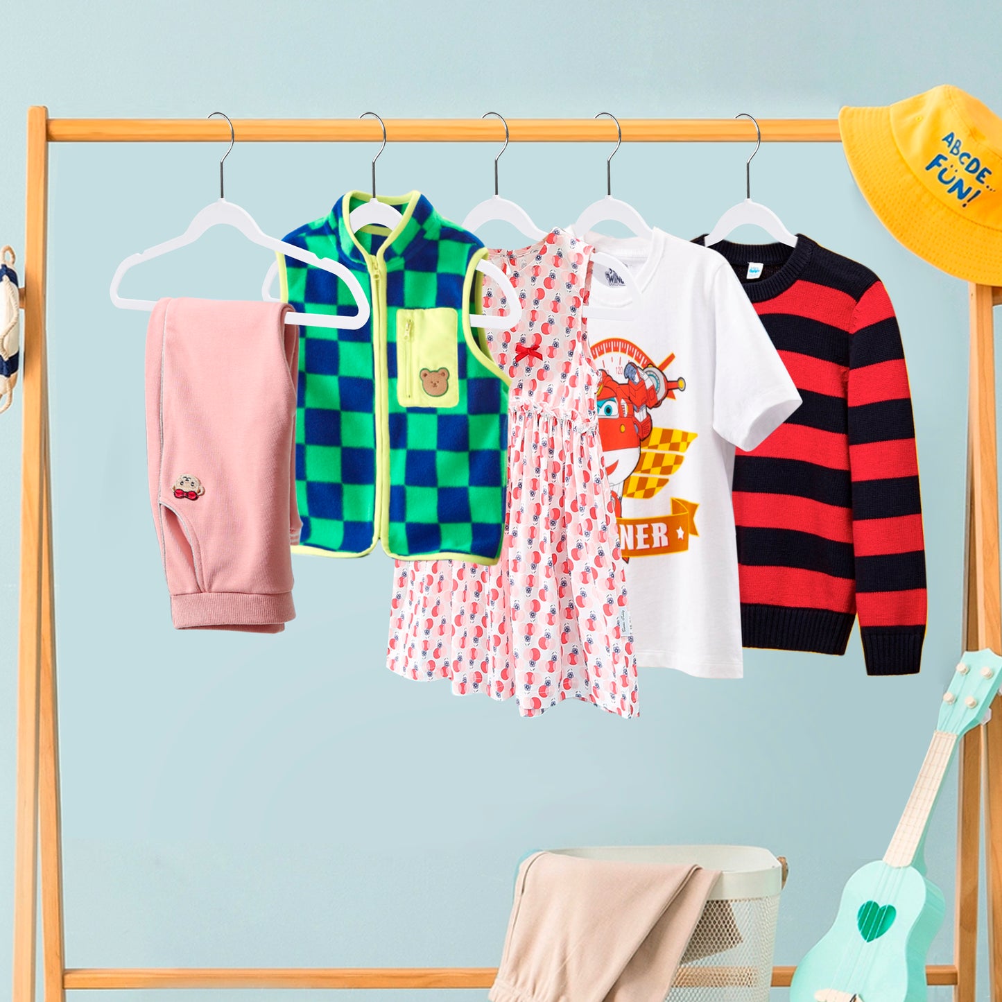 PL032 - Kids Plastic Hanger Swivel Hook, Chrome Hook, White