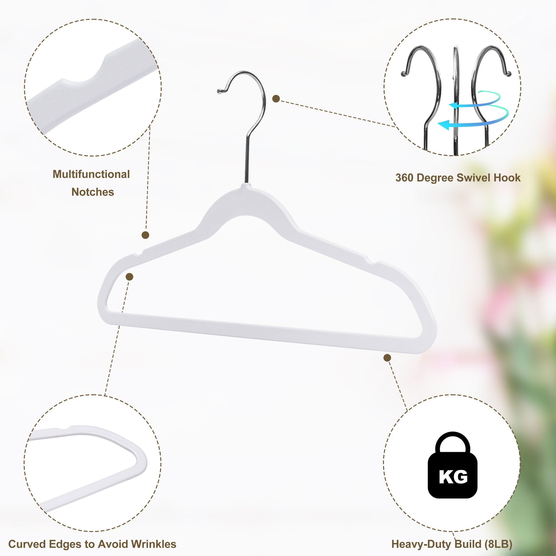 PL032 - Kids Plastic Hanger Swivel Hook, Chrome Hook, White