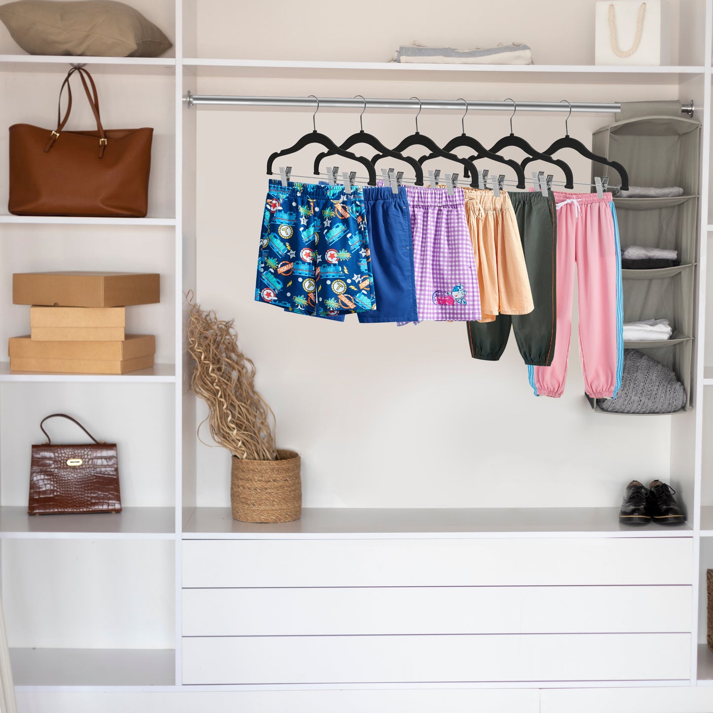 PL061 - 13.5" Kids Plastic Skirt Hangers with Clips - Black