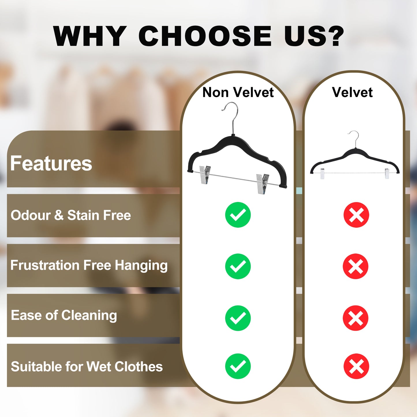 PL061 - 13.5" Kids Plastic Skirt Hangers with Clips - Black