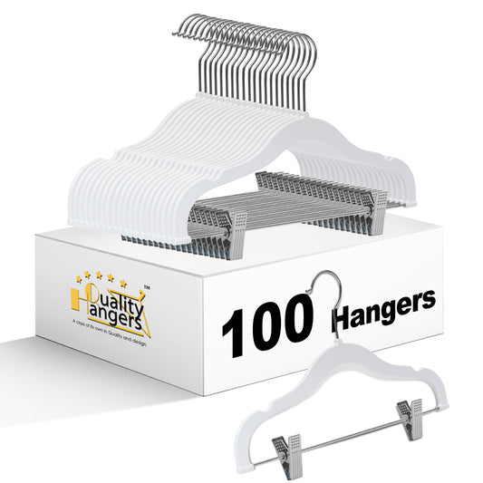 PL062 - 13.5" Kids Plastic Skirt Hangers with Clips - White