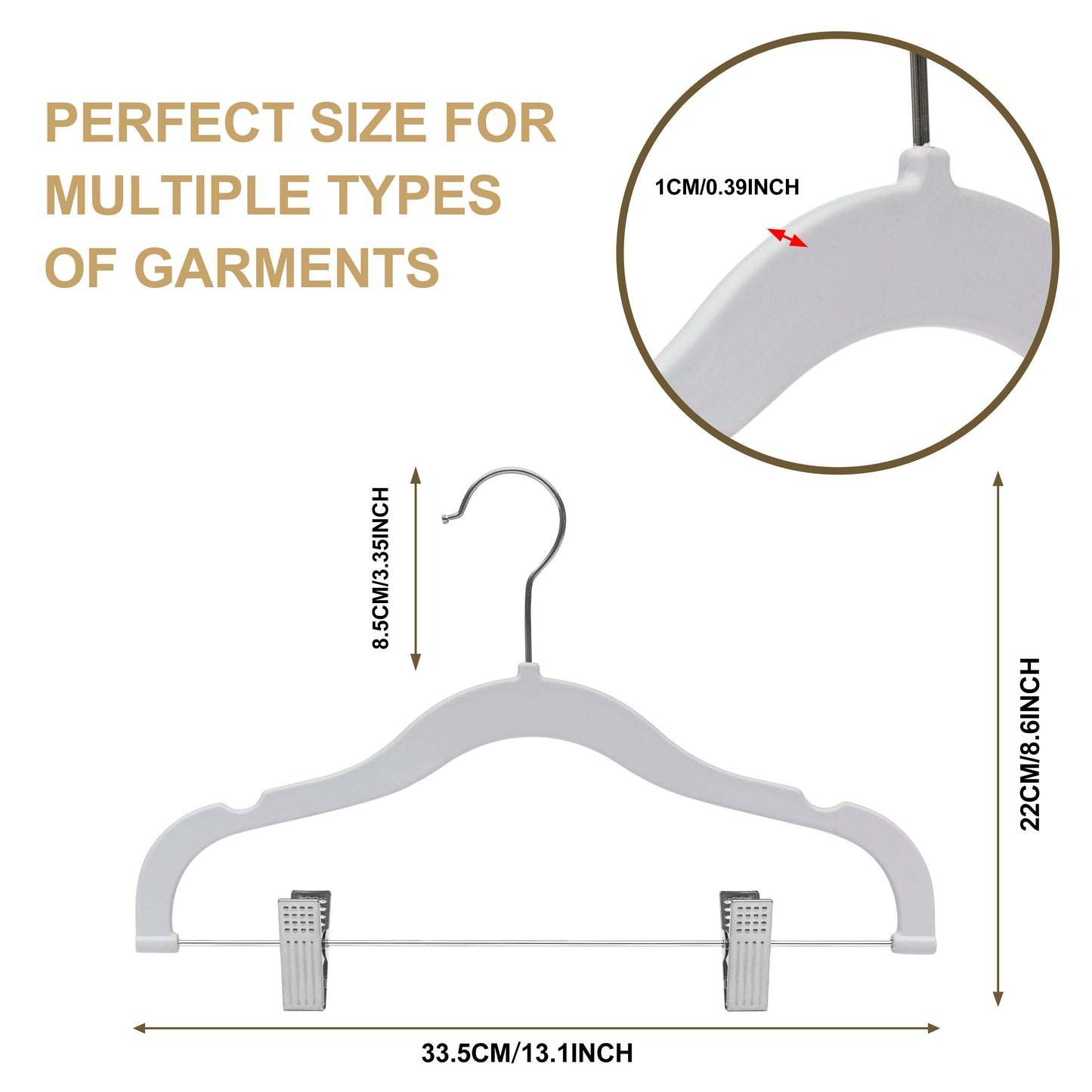 PL062 - 13.5" Kids Plastic Skirt Hangers with Clips - White