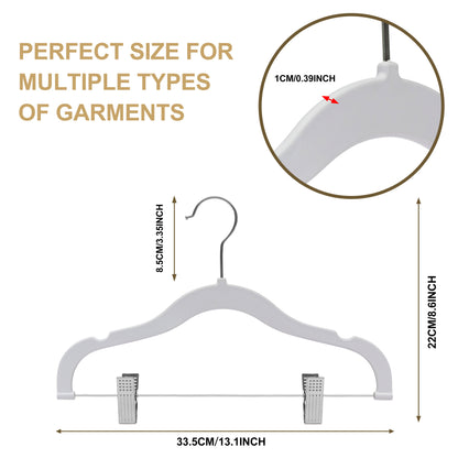 PL062 - 13.5" Kids Plastic Skirt Hangers with Clips - White