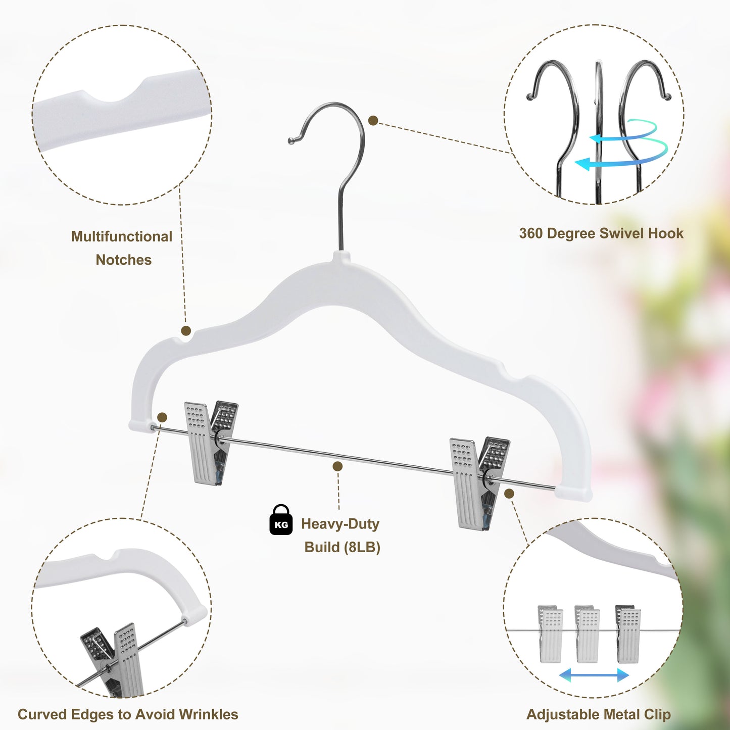 PL062 - 13.5" Kids Plastic Skirt Hangers with Clips - White