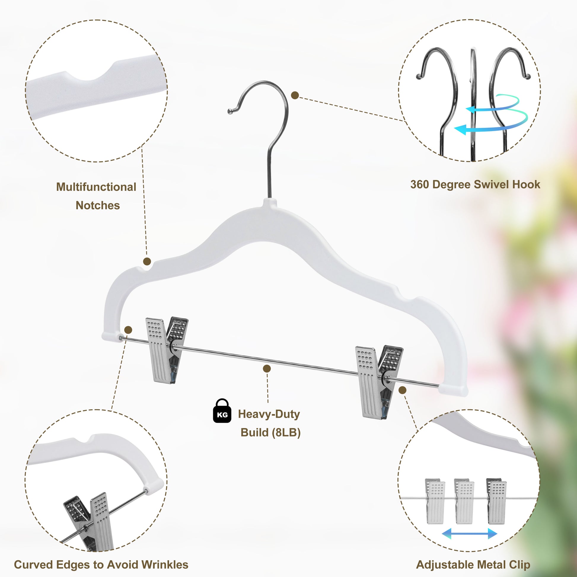 PL062 - 13.5" Kids Plastic Skirt Hangers with Clips - White