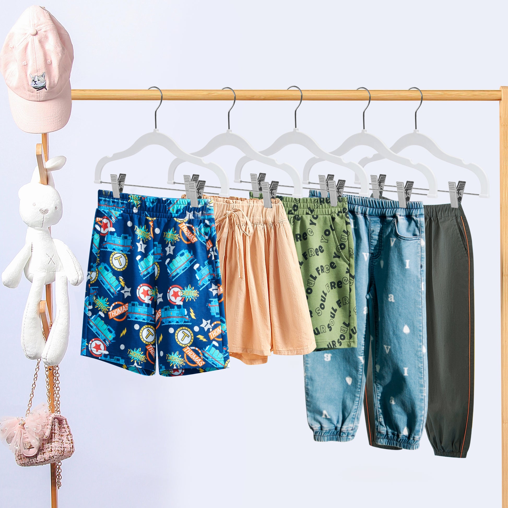 PL062 - 13.5" Kids Plastic Skirt Hangers with Clips - White