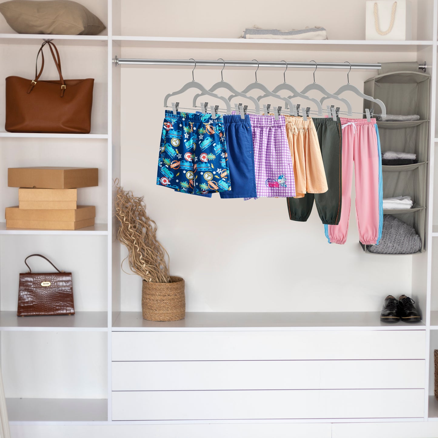 PL063 - 13.5" Kids Plastic Skirt Hangers with Clips - Gray