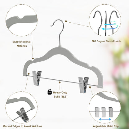 PL063 - 13.5" Kids Plastic Skirt Hangers with Clips - Gray