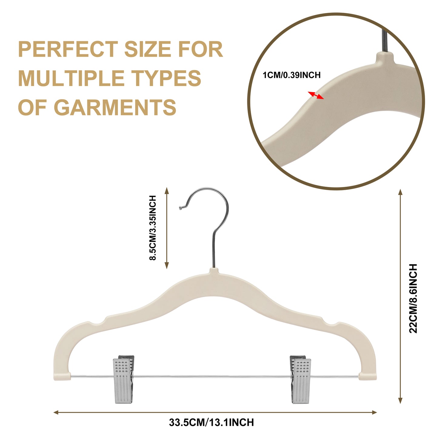 PL064 - 13.5" Kids Plastic Skirt Hangers with Clips - Ivory