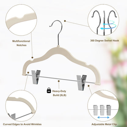 PL064 - 13.5" Kids Plastic Skirt Hangers with Clips - Ivory