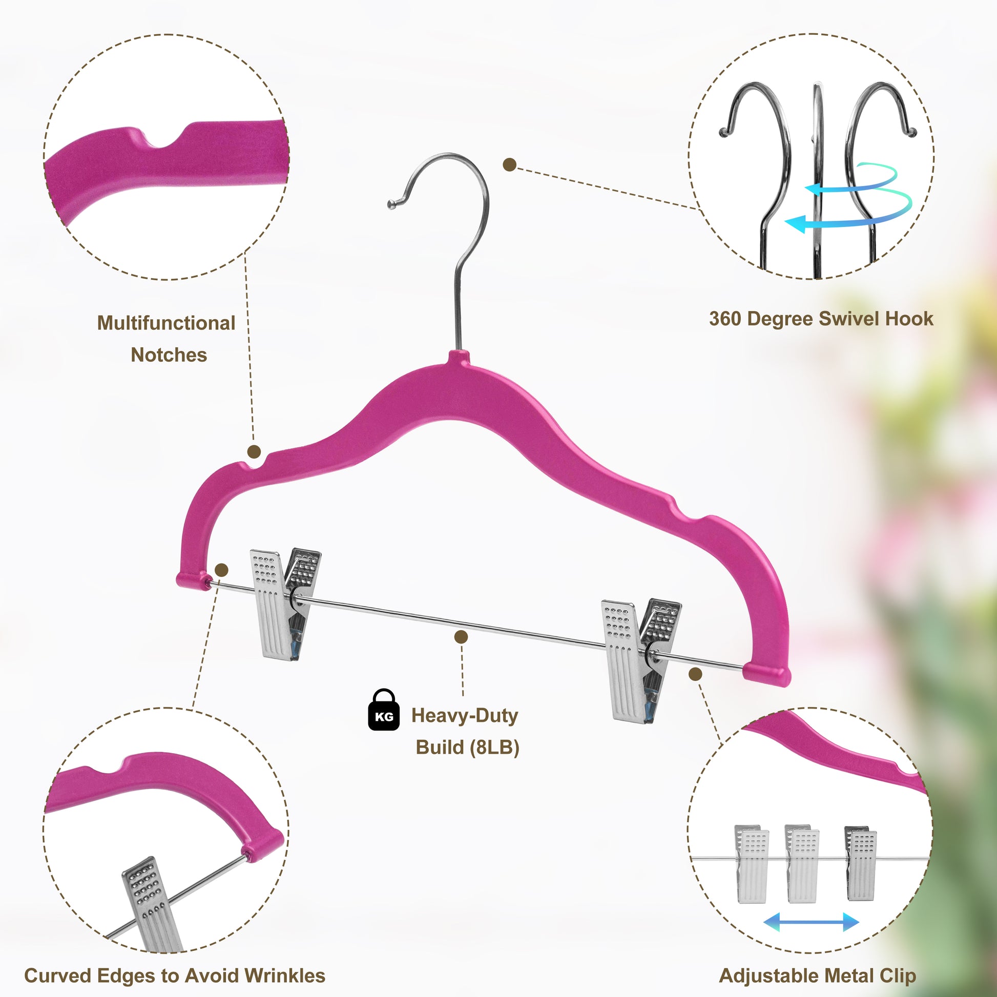 PL065 - 13.5" Kids Plastic Skirt Hangers with Clips - Pink