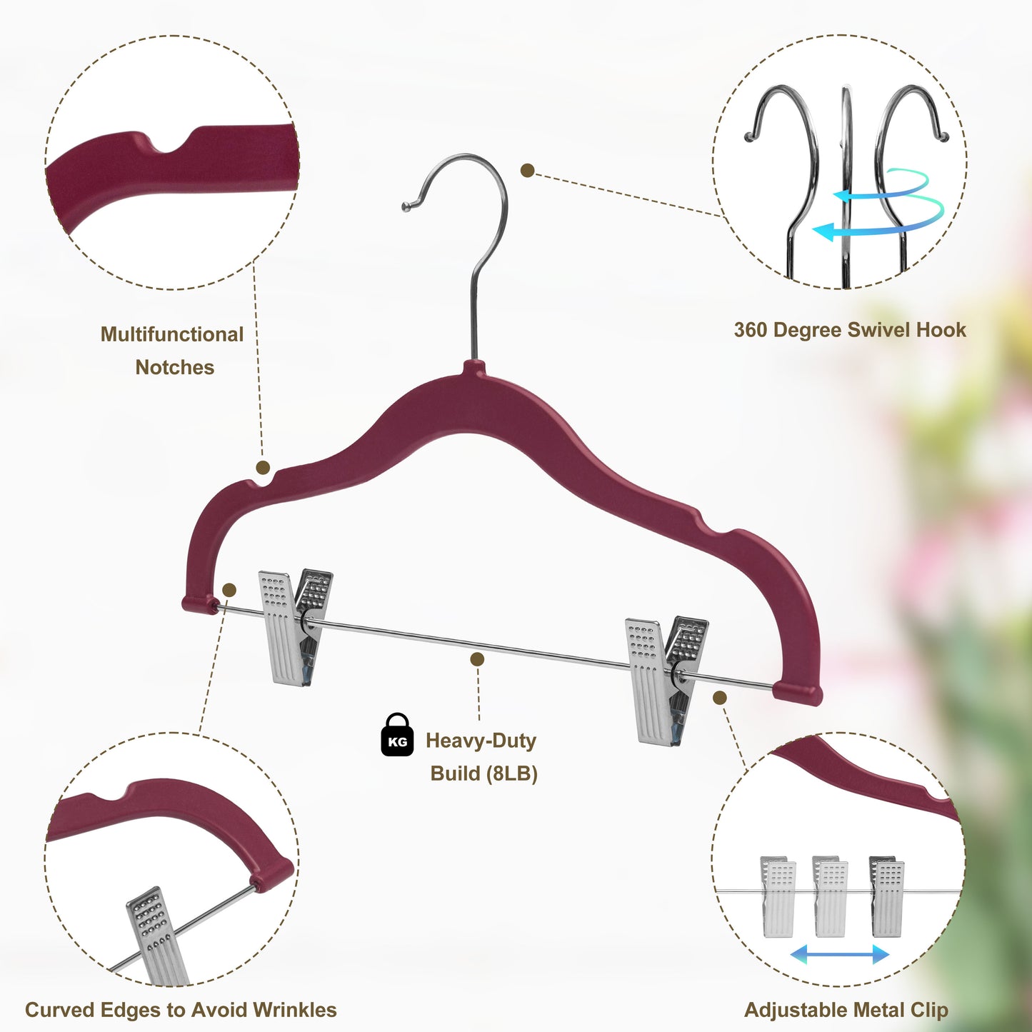 PL066 - Kids Plastic Skirt Hangers with Clips - Raspberry