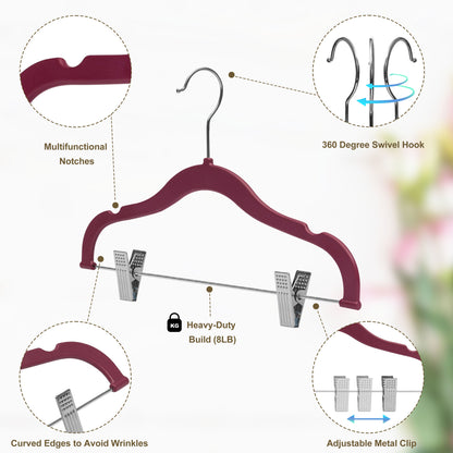 PL066 - Kids Plastic Skirt Hangers with Clips - Raspberry