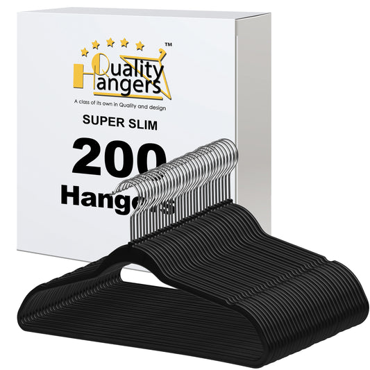P411 - Space saving Plastic Shirt Hangers - Black - 200 Hangers (Retail Packed)