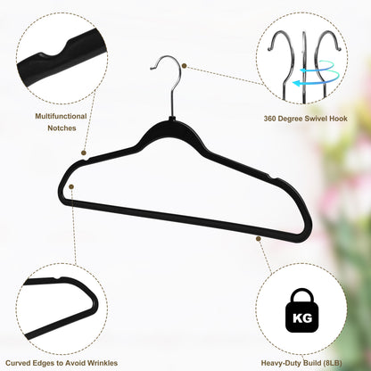 P411 - Space saving Plastic Shirt Hangers - Black - 200 Hangers (Retail Packed)