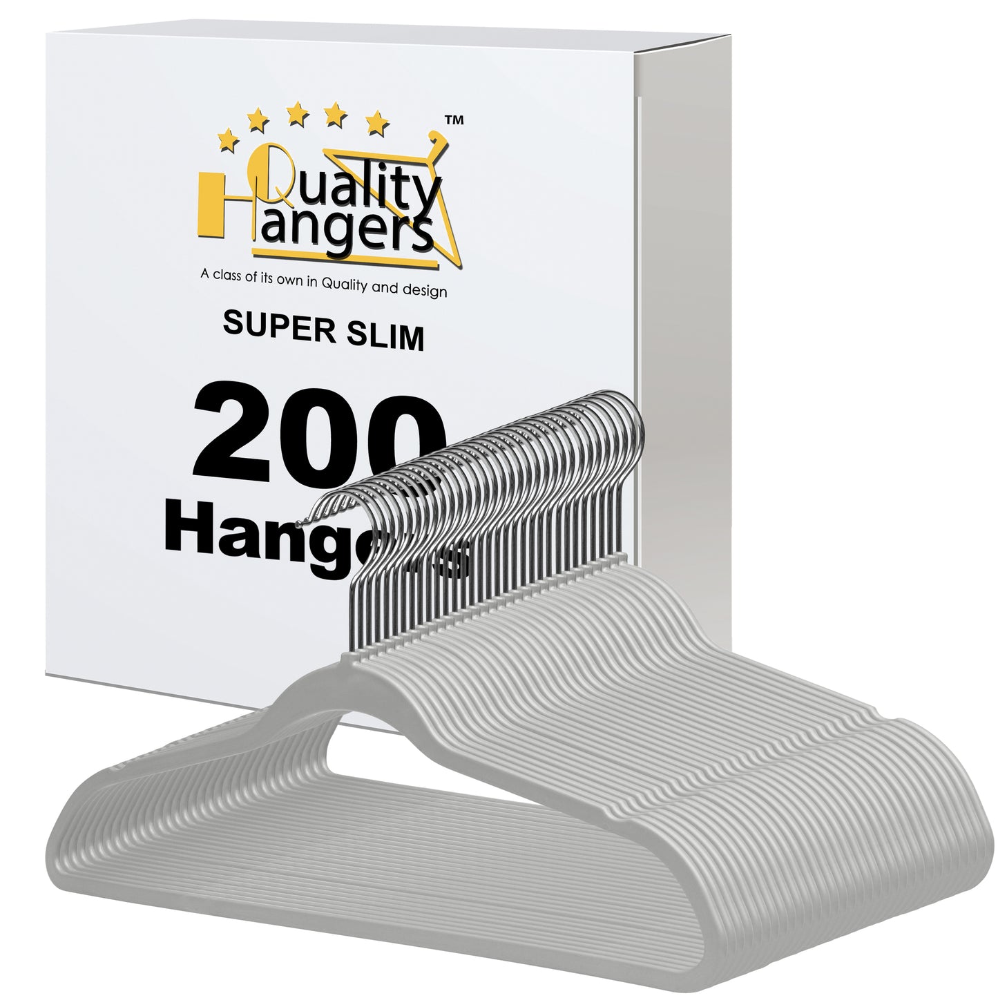 P411 - Space saving Plastic Shirt Hangers - Gray - 200 Hangers (Retail Packed)