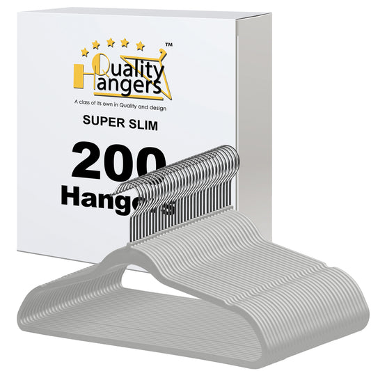P411 - Space saving Plastic Shirt Hangers - Gray - 200 Hangers (Retail Packed)