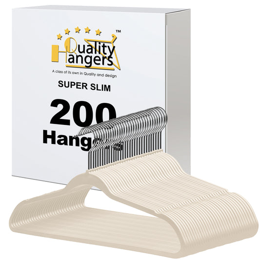 P411 - Space saving Plastic Shirt Hangers - Ivory/beige - 200 Hangers (Retail Packed)