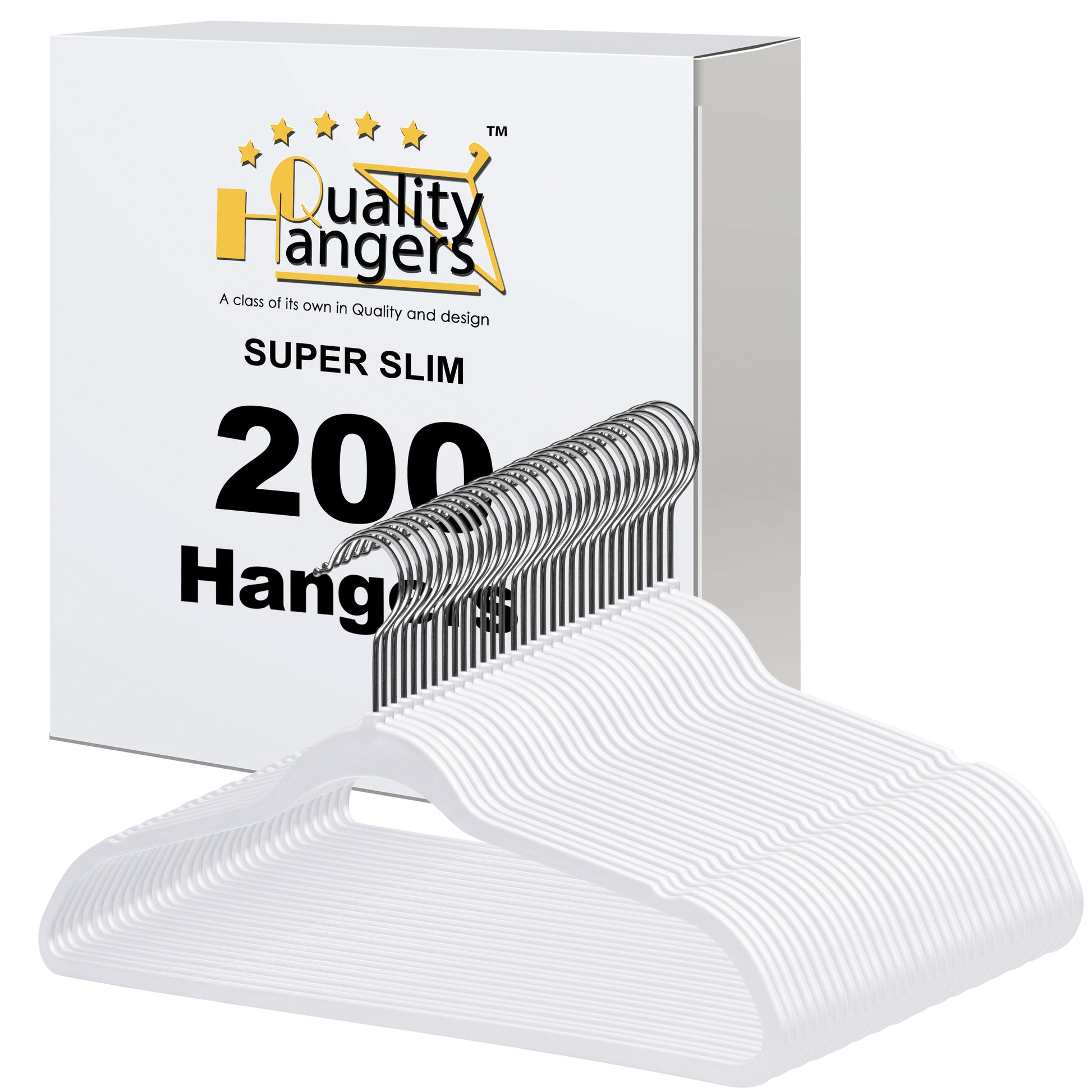 P411 - Space saving Plastic Shirt Hangers - White - 200 Hangers (Retail Packed)