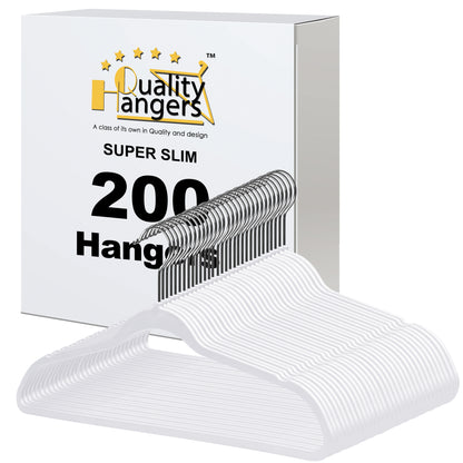 P411 - Space saving Plastic Shirt Hangers - White - 200 Hangers (Retail Packed)