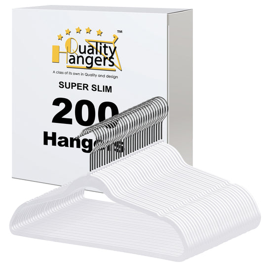P411 - Space saving Plastic Shirt Hangers - White - 200 Hangers (Retail Packed)